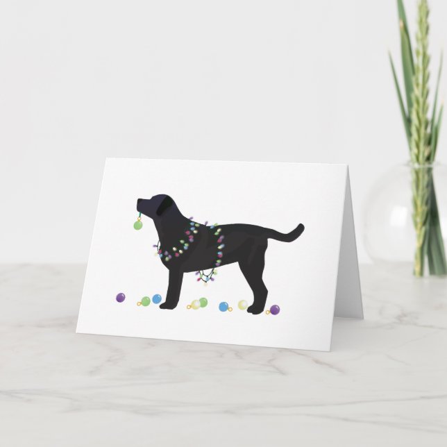 Cartão De Festividades Black Lab Merry Christmas Design (Frente)