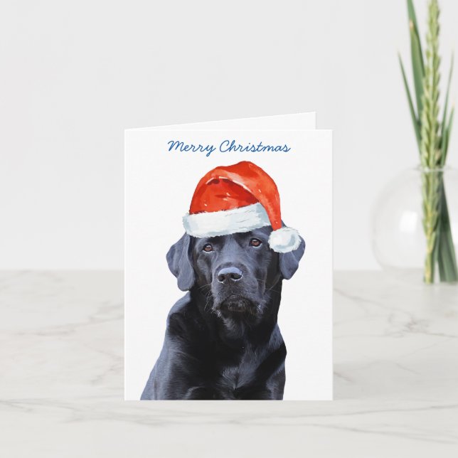 Cartão De Festividades Black Lab Merry Christmas Labrador Cute Santa Dog (Frente)