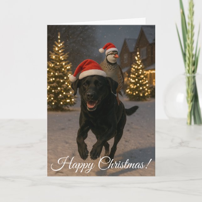 Cartão De Festividades Black Labrador and Partridge Christmas card (Frente)