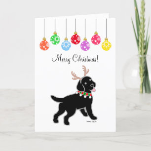 Cartão De Festividades Black Labrador Christmas Antlers and Ornaments