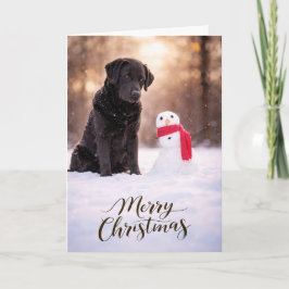Cartão De Festividades Black Labrador Christmas Snowman Card