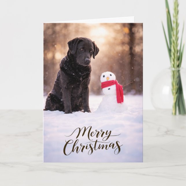 Cartão De Festividades Black Labrador Christmas Snowman Card (Frente)