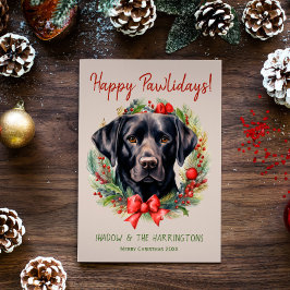Cartão De Festividades Black Labrador Dog Christmas Pawlidays