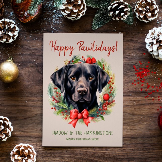 Cartão De Festividades Black Labrador Dog Christmas Pawlidays (Criador carregado)