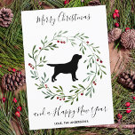 Cartão De Festividades Black Labrador Elegant Dog Feliz Natal<br><div class="desc">Envie cartões de natal nesta temporada de férias com este elegante labrador negro de Natal Feliz em um cartão de design de coroa, e compaixão. Um presente maravilhoso para todos os Labrador Amantes. Personalizar com o nome da família. Este cartão de natal labrador preto será um favorito entre amantes labradores....</div>