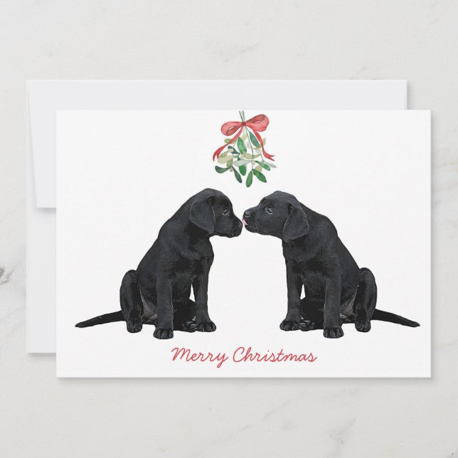 Cartão De Festividades Black Labrador Mistletoe Cute Dog Puppy (Frente)