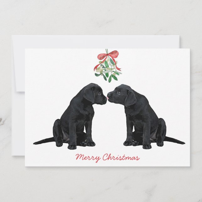 Cartão De Festividades Black Labrador Mistletoe Cute Dog Puppy (Frente)