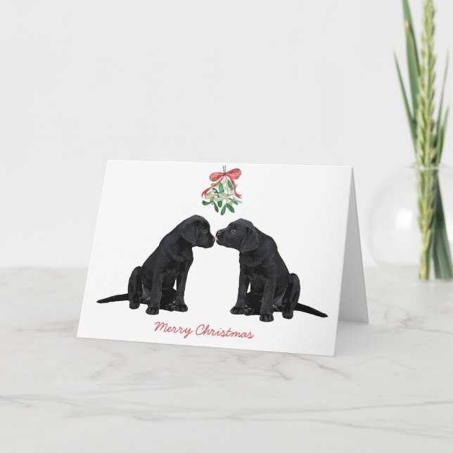 Cartão De Festividades Black Labrador Mistletoe Cute Dog Puppy (Frente)