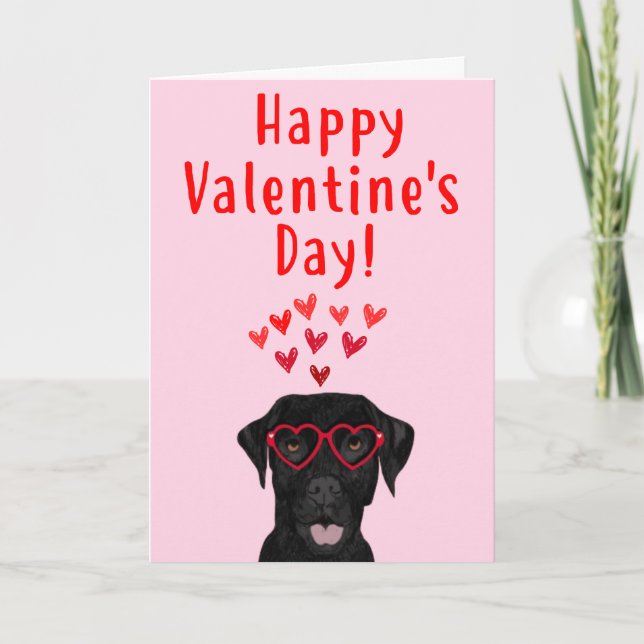 Cartão De Festividades Black Labrador Retriever Valentine's Day Card (Frente)