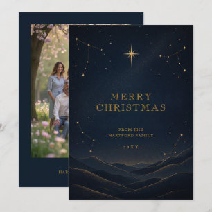 Cartão De Festividades Black Modern Celestial Natal Dourado Foto TMF26