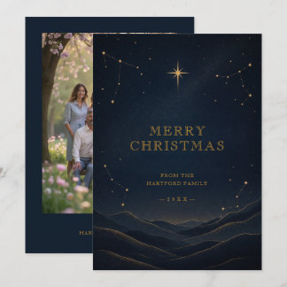 Cartão De Festividades Black Modern Celestial Natal Dourado Foto TMF26