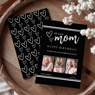 Cartão De Festividades Black Modern Happy Birthday Mom Photo Collage Card