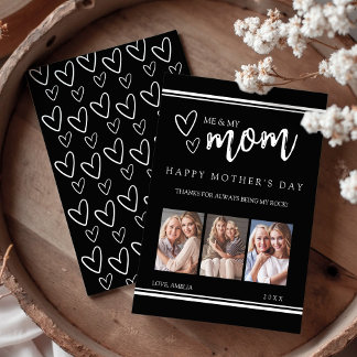 Cartão De Festividades Black Modern Happy Mother's Day Photo Collage Card
