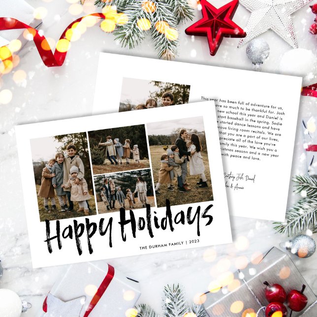 Cartão De Festividades Black Modern Lettering Cinco Fotografias Happy (Criador carregado)