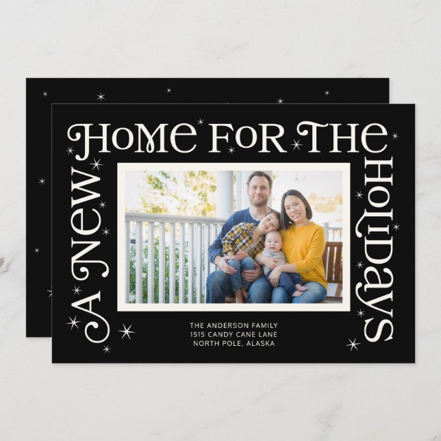 Cartão De Festividades Black New Home for the Holidays Photo  (Frente/Verso)