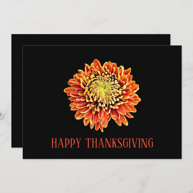 Cartão De Festividades Black Orange Floral Modern Happy Graças (Frente/Verso)
