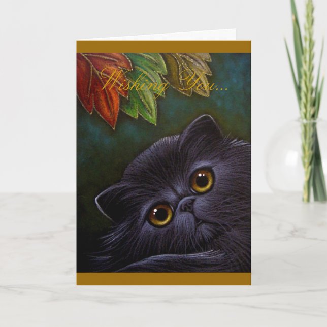 Cartão De Festividades Black Persian Cat - Thanksgiving Card (Frente)
