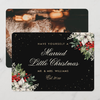 Cartão De Festividades Black Photo First Married Christmas Wedding