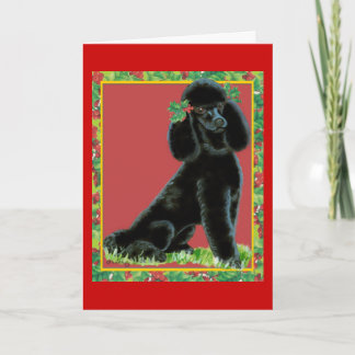 Cartão De Festividades Black Poodle Christmas Holly Art Gifts & Cards
