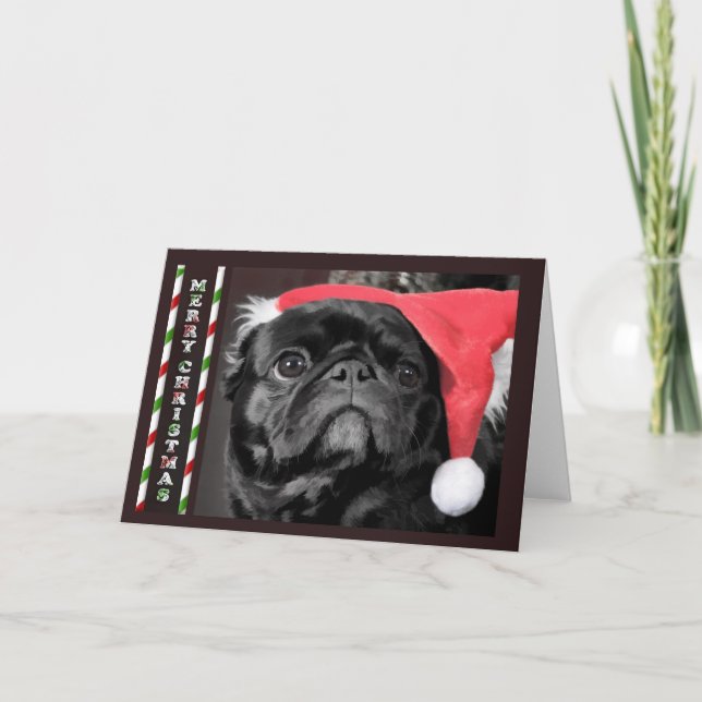 Cartão De Festividades Black Pug Christmas Card (Frente)