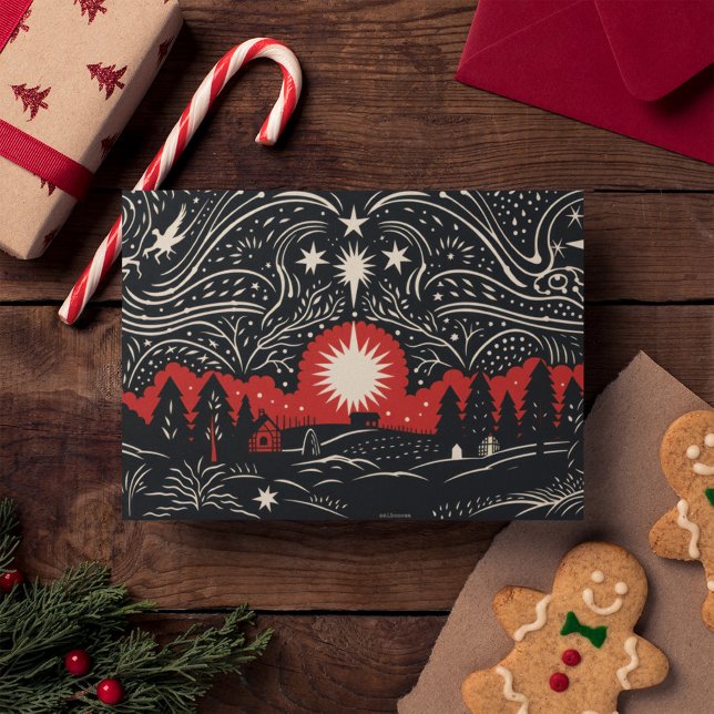 Cartão De Festividades Black Red Abstrato Landscape Christmas Night Sky (Criador carregado)