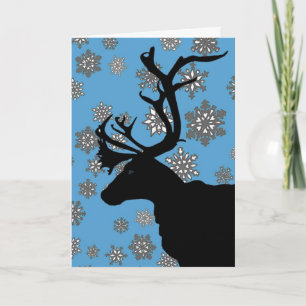 Cartão De Festividades Black Reindeer with Snowflakes