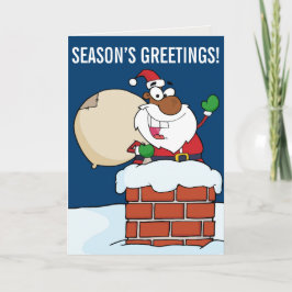 Cartão De Festividades Black Santa Claus em Chimney Greeting Card