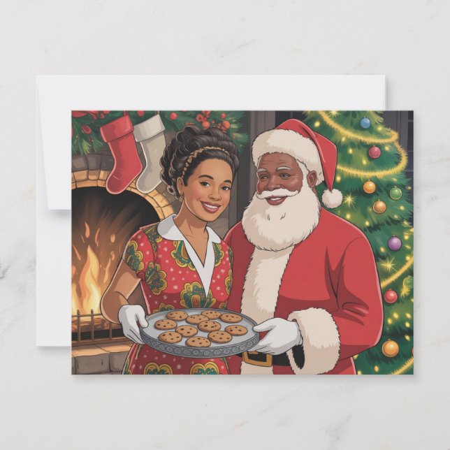Cartão De Festividades Black Santa & Mrs. Claus Christmas Card  (Frente)