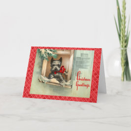 Cartão De Festividades Black Scottie Dog in Window Red