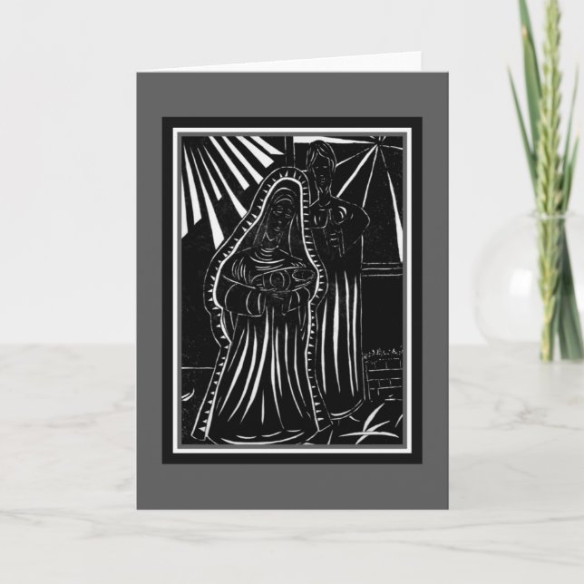 Cartão De Festividades Black White Abstract Nativity Religious Christmas (Frente)