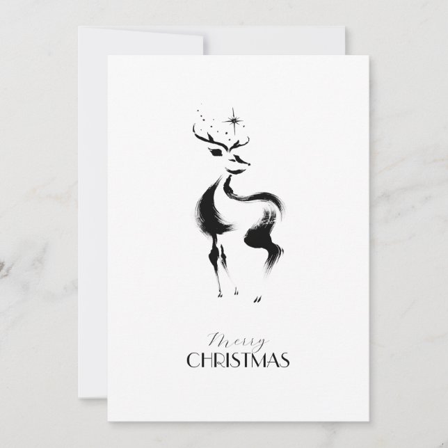 Cartão De Festividades Black white hand-drawn Rendeer Christmas (Frente)