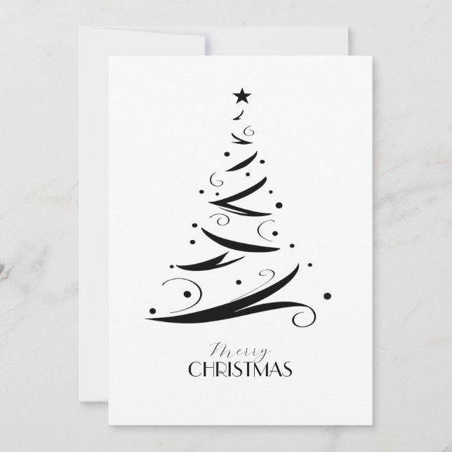 Cartão De Festividades Black white hand-drawn tree simple Christmas (Frente)