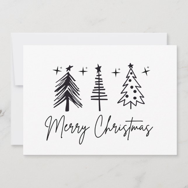Cartão De Festividades Black White Merry Christmas Tree Holiday Card (Frente)