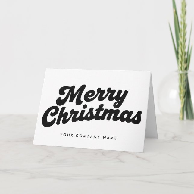 Cartão De Festividades Black & White Retro Script Merry Christmas (Frente)