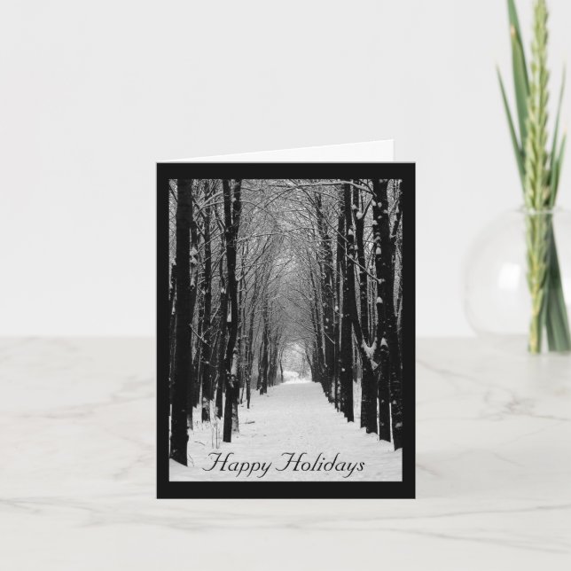 Cartão De Festividades Black & White Winter Photo Holiday Greeting Card (Frente)