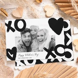 Cartão De Festividades Black white xo heart photo valentine day