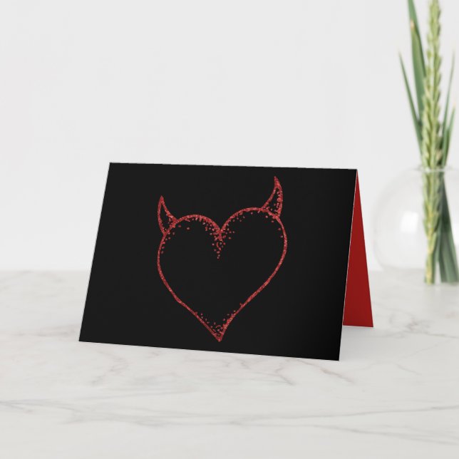 Cartão De Festividades Black with Red Horned Heart Greeting Card (Frente)