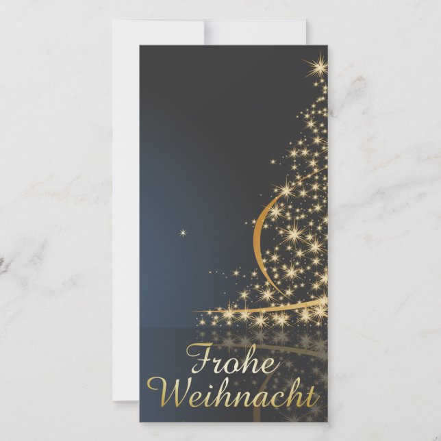 Cartão De Festividades Blaues Weihnachtsmočimit goldenem Weihnachtsbaum (Frente)
