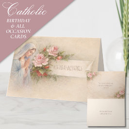 Cartão De Festividades Blessed Mary Pink Vintage Roses Scripture