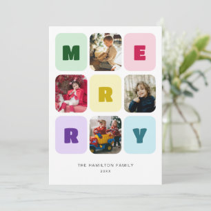 Cartão De Festividades Blocos de Fotos de Cores Pastel Adoráveis Natal Fe