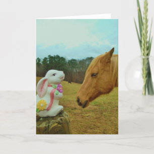 Cartão De Festividades Blond Yellow horse & Easter Bunny