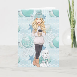 Cartão De Festividades Blonde Girl with White Puppy