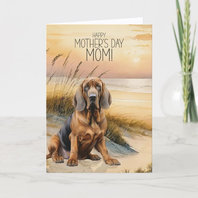 Cartão De Festividades Bloodhound Dog Sunset Beach Mother's Day (Frente)
