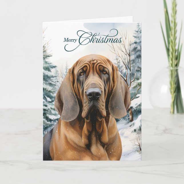 Cartão De Festividades Bloodhound Dog Winter Woodland Forest Christmas (Frente)