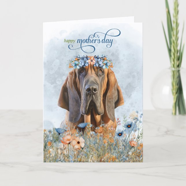 Cartão De Festividades Bloohound Dog Wildflowers Mother's Day (Frente)