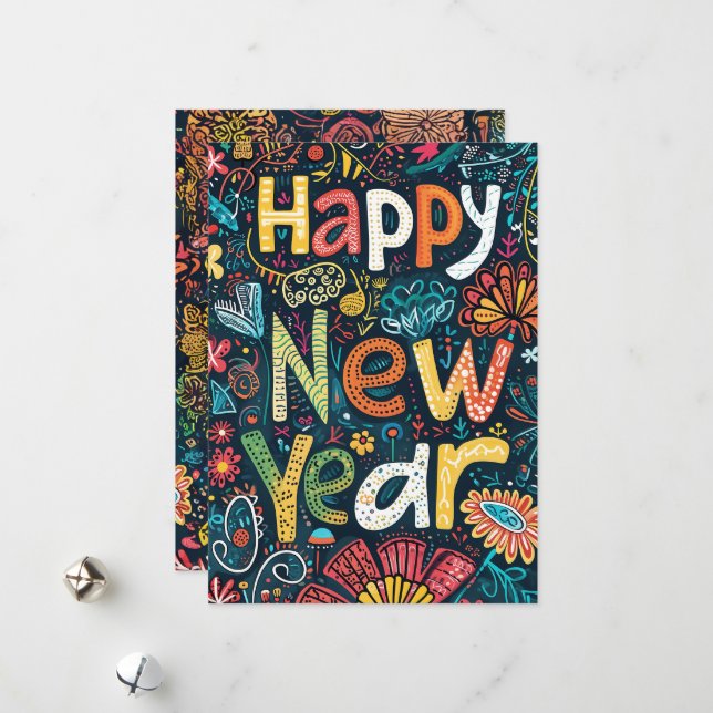 Cartão De Festividades Blossoming Beginnings - Um Gr de Ano Novo desenhad (Frente/Verso In Situ)