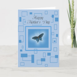 Cartão De Festividades Blue Abstract with Butterfly, Mother's Day