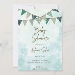 Cartão De Festividades Blue and Brown Watercolor Sh Bebê-Bebê com Script
