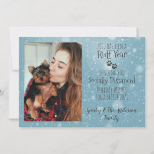 Cartão De Festividades Blue and Gray, Dog Paw Prints Ruff Year Holiday