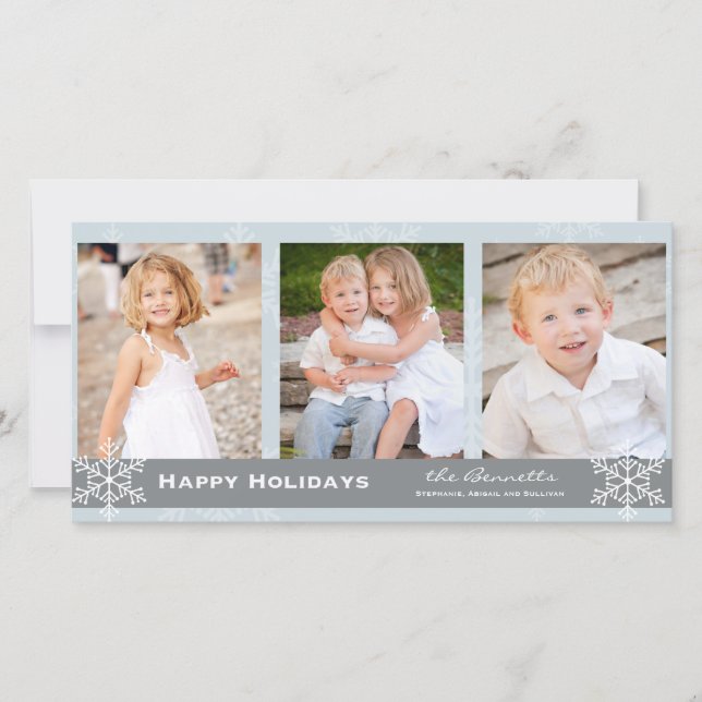 Cartão De Festividades Blue and Grey Snowflake Holiday Card (Frente)